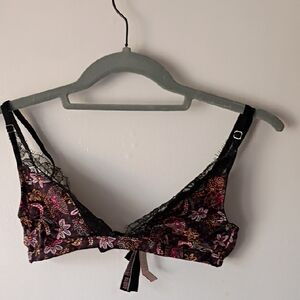 Victoria's Secret Black Paisley Satin Bralette Small